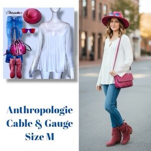 Anthropologie Cable & Gauge Y2K Top White Lace Flounce Sleeves Keyhole Women’s M